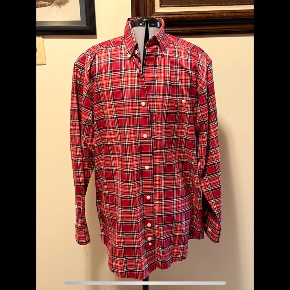 Orvis Red Casual Button Down Shirt with Classic Plaid